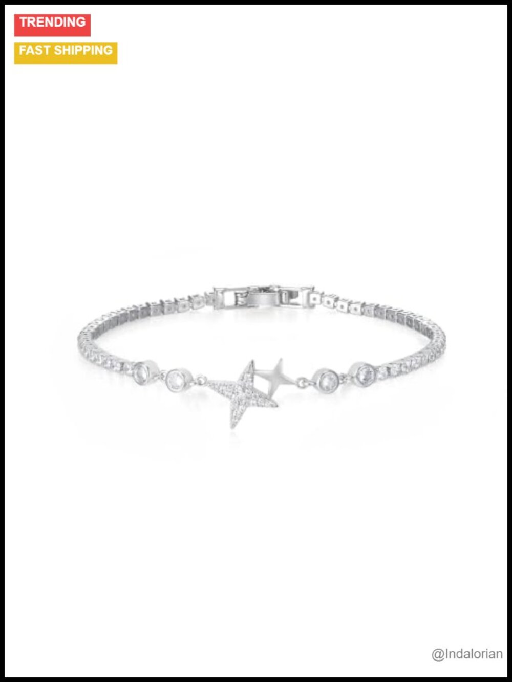 Silver Gold Plated Cubic Zirconia Star Tennis Bracelet for Women